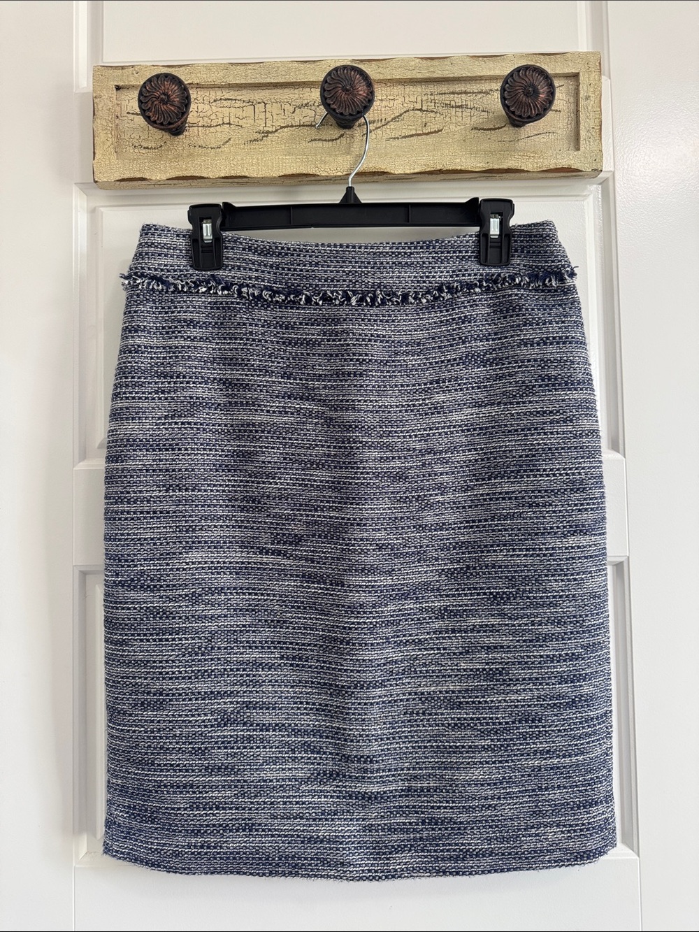 Karl Lagerfeld Navy and White Tweed Pencil Skirt